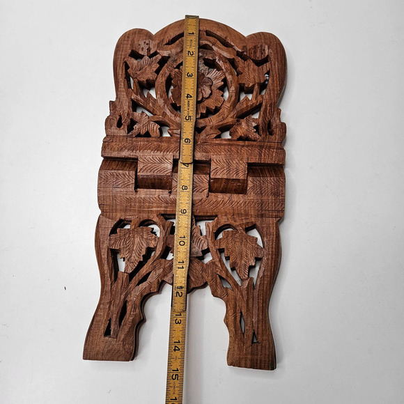 Hand Carved Wooden Book Holder Cookbook Stand Countertop Bohemian Boho India - Picture 9 of 12